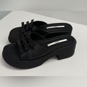 Zara Black Bow Platform Mules